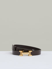 Reiss | Leather Square Hinge Belt in Chocolate