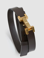 Reiss | Leather Square Hinge Belt in Chocolate