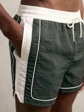 Reiss | Colour-Block Piped-Trim Swim Shorts in Dark Green/White