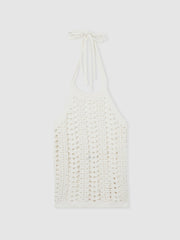 Reiss | Cotton Crochet Halterneck Vest Top in White