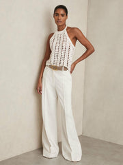 Reiss | Cotton Crochet Halterneck Vest Top in White