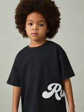 Reiss | 9-13 yrs Cotton Script-Logo Oversized T-Shirt in Navy