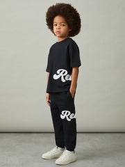 Reiss | 9-12 yrs Cotton Script-Logo Oversized T-Shirt in Navy