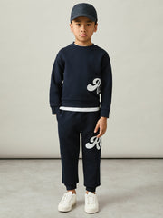Reiss | 13-14 yrs Cotton-Blend Logo Script Joggers in Navy
