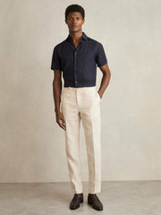Reiss | Slim Fit Linen Button-Through Shirt in Navy