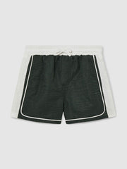Reiss | 9-13 yrs Colour-Block Piped Swim Shorts in Green/White