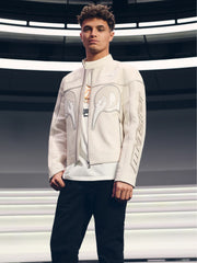 Reiss | McLaren F1 Team Leather Biker Jacket in Off White