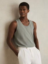 Reiss | Textured Crew Neck Ribbed Vest in Sage Green