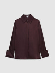 Reiss | Silk Double-Cuff Button-Through Shirt in Red