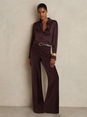 Reiss | Silk Double-Cuff Button-Through Shirt in Red