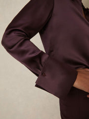Reiss | Silk Double-Cuff Button-Through Shirt in Red
