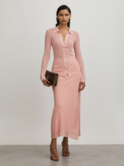Reiss | Carrie Pink Anna Quan Sheer Ribbed Knitted Midi Skirt