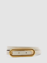 Reiss | Thin Leather Elongated Buckle Belt in Off White
