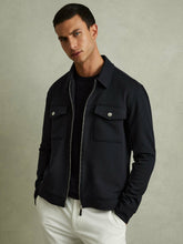 Reiss | Interlock Jersey Zip-Through Jacket in Navy Blue