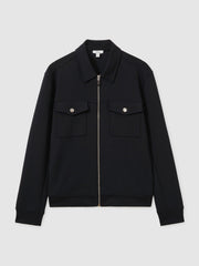 Reiss | Interlock Jersey Zip-Through Jacket in Navy Blue
