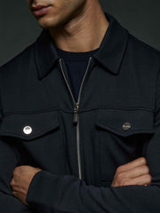 Reiss | Interlock Jersey Zip-Through Jacket in Navy Blue