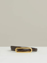 Reiss | Thin Leather Elongated Buckle Belt in Chocolate