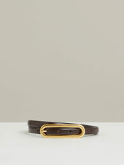 Reiss | Thin Leather Elongated Buckle Belt in Chocolate