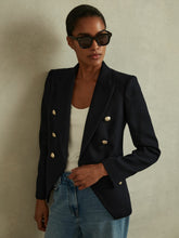 Reiss | Petite Tailored Fit Textured Double Breasted Blazer in Navy