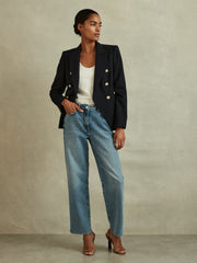 Reiss | Petite Tailored Fit Textured Double Breasted Blazer in Navy