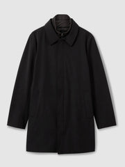 Reiss | Hybrid Removable Funnel Neck Overcoat in Black