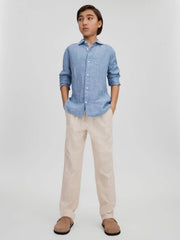 Reiss | 9-13 yrs Linen Cutaway Collar Shirt in Sky Blue