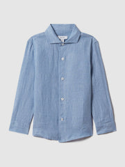 Reiss | 9-13 yrs Linen Cutaway Collar Shirt in Sky Blue