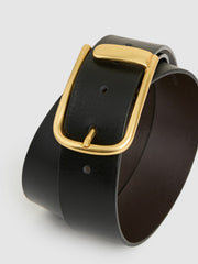 Reiss | Leather Half Keeper Belt in Black