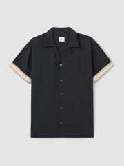 Reiss | | Ché Cuff Detail Cuban Collar Shirt in Navy