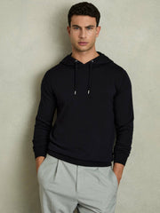 Reiss | Merino Wool Drawstring Hoodie in Navy