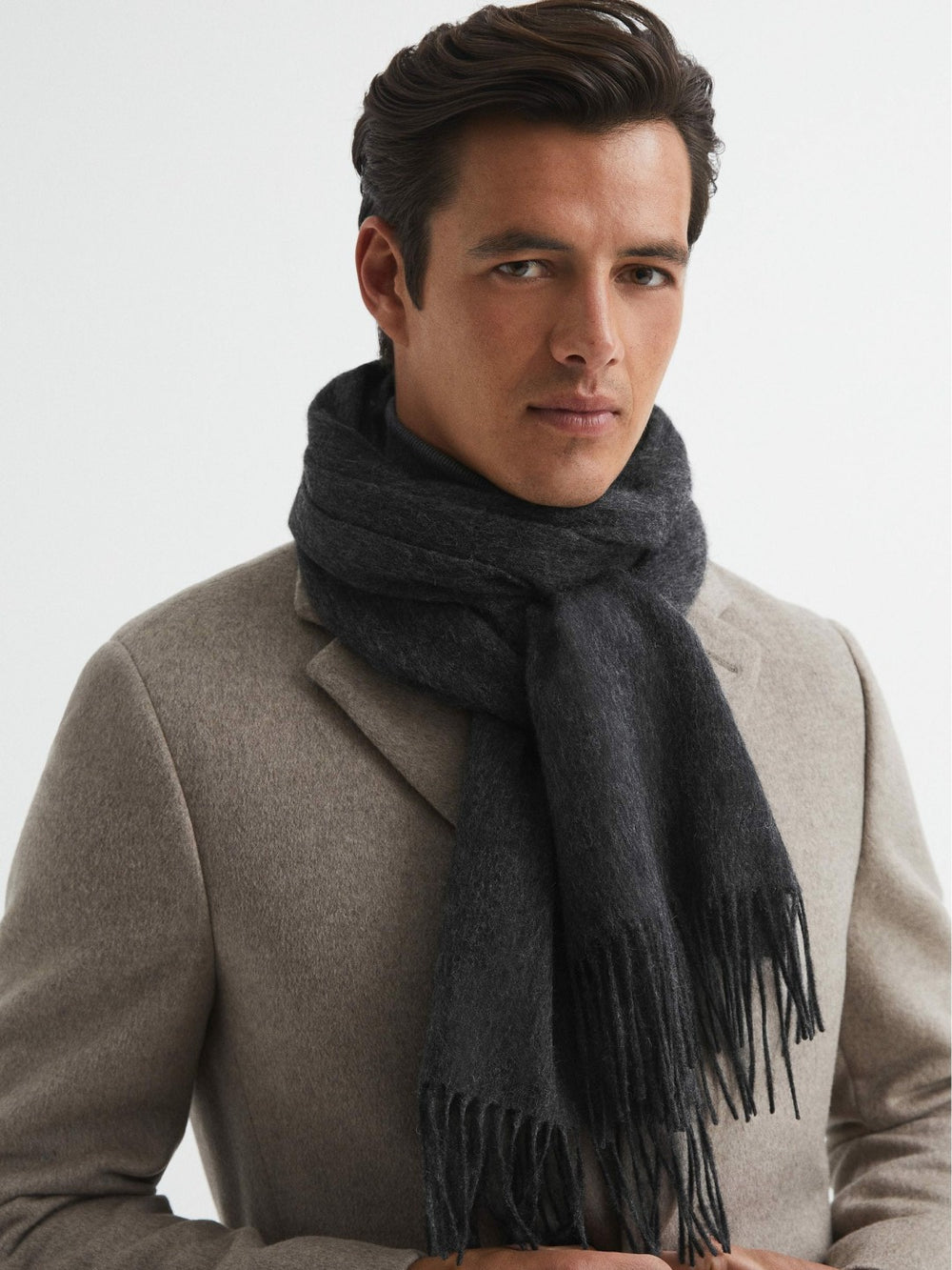 Reiss | Wool and Cashmere Scarf in Charcoal