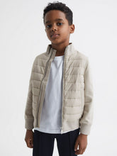 Reiss | 3-9 yrs Funnel Neck Quilted Hybrid Jacket in Stone
