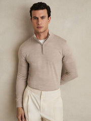 Reiss | Merino Wool Half-Zip Jumper in Wheat Melange