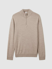 Reiss | Merino Wool Half-Zip Jumper in Wheat Melange
