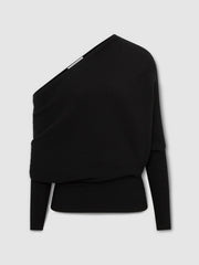Reiss | Asymmetric Draped Knitted Jumper in Black