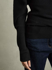 Reiss | Asymmetric Draped Knitted Jumper in Black