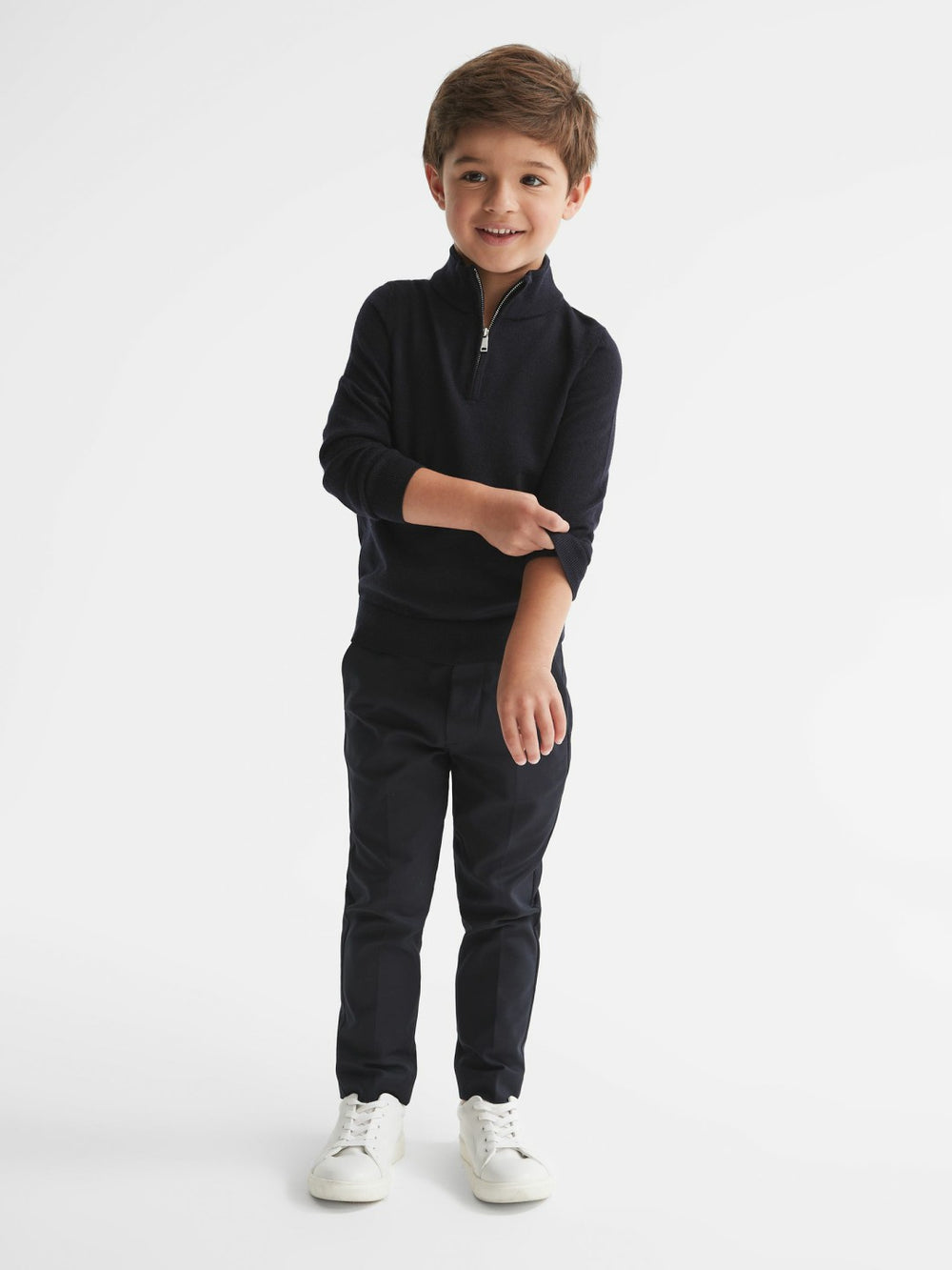 Reiss | 3-9 yrs Merino Wool Zip-Neck Jumper in Navy