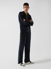 Reiss | Velour Jogger With Piping in Navy