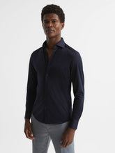 Reiss | Cotton-Blend Jersey Cutaway-Collar Shirt in Navy