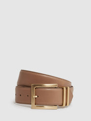 Reiss | Leather Square Buckle Belt in Camel/Taupe