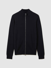 Reiss | Merino Wool Zip-Through Cardigan in Navy