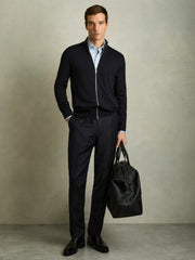 Reiss | Merino Wool Zip-Through Cardigan in Navy