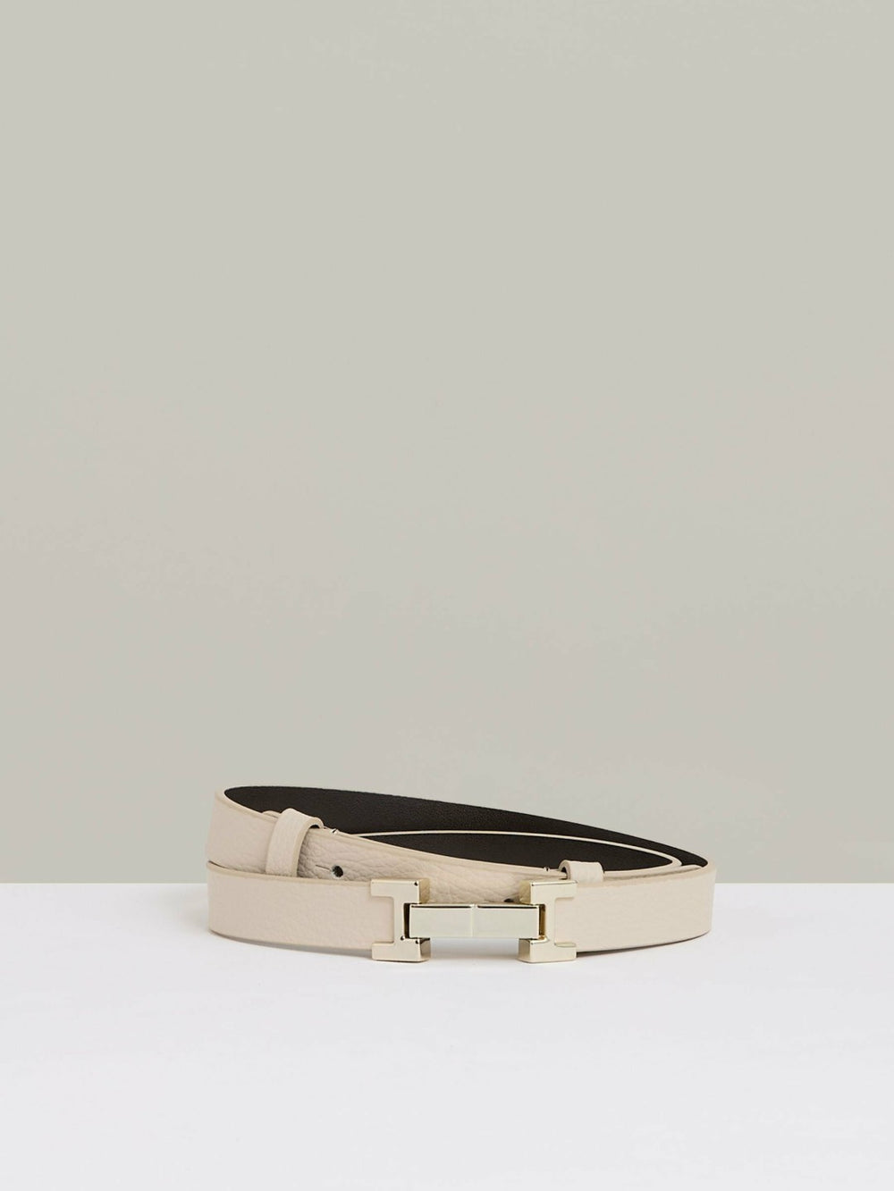 Reiss | Leather Square Hinge Belt in Stone