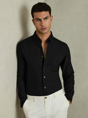 Reiss | Slim-Fit Button-Down Collar Cotton Oxford Shirt in Black