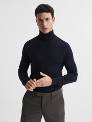 Reiss | Slim Fit Merino Wool Roll Neck Jumper in Navy