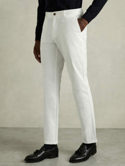 Reiss | Slim Fit Washed Cotton Blend Chinos in White