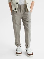 Reiss | 9-14 yrs Relaxed Elasticated Trousers with Turn-Ups in Taupe