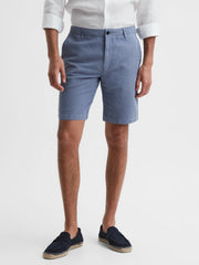 Reiss | Cotton-Linen Blend Shorts in Airforce Blue