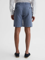 Reiss | Cotton-Linen Blend Shorts in Airforce Blue