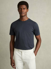 Reiss | Cotton Crew Neck T-Shirt in Airforce Blue